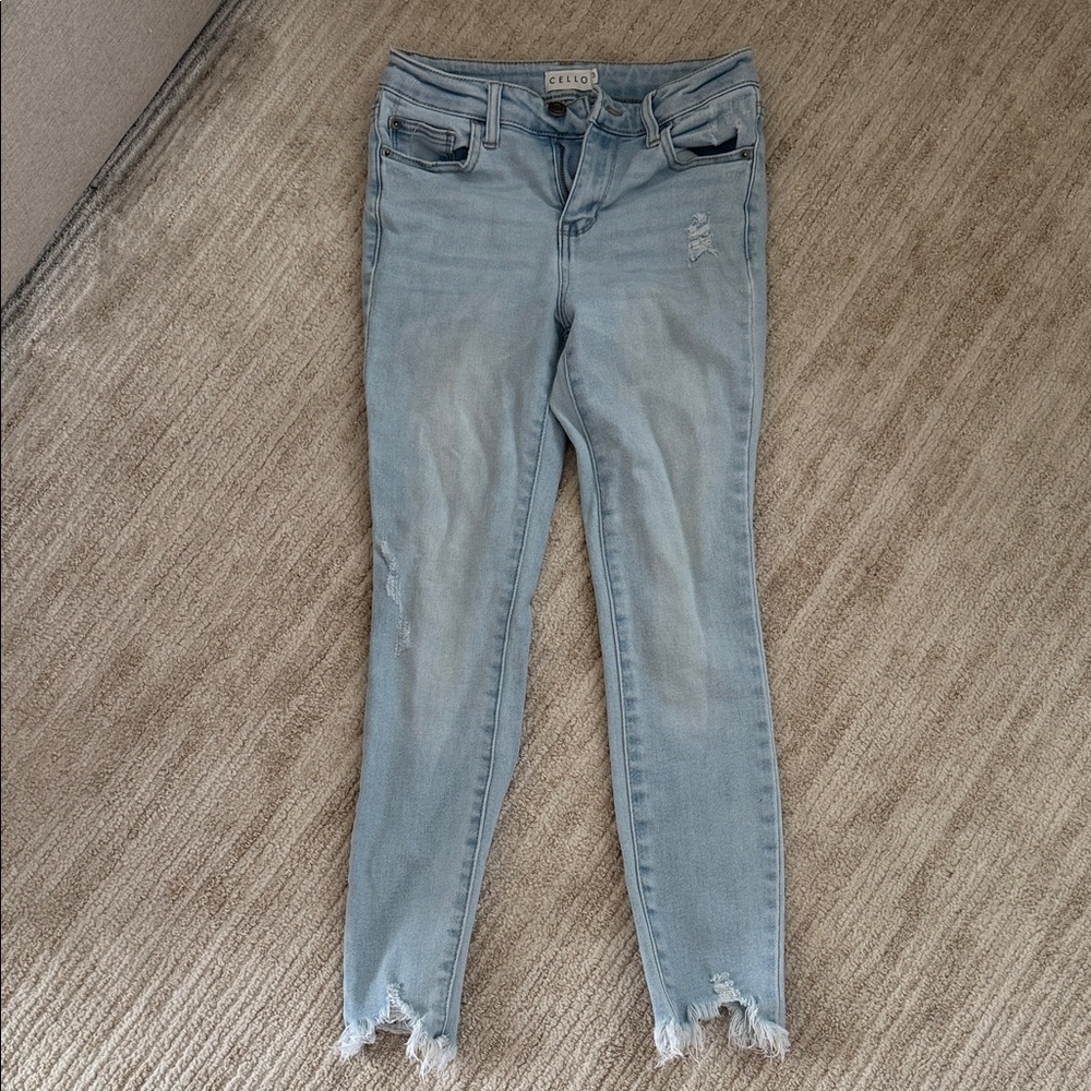 Cello Light Blue Skinny Jeans with Frayed Hem